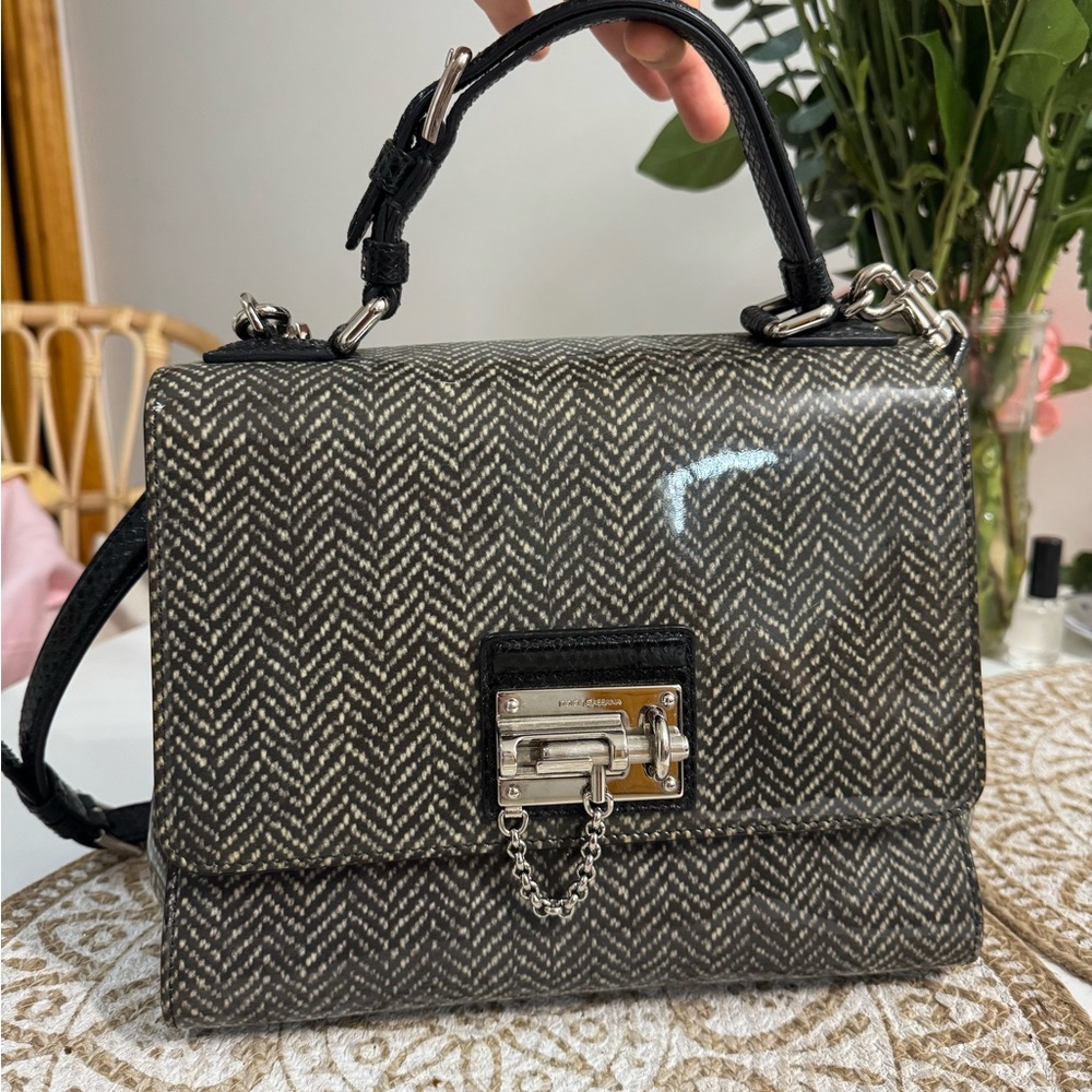 Dolce & Gabbana Black Printed PVC and Snakeskin Miss Monica Top Handle Bag